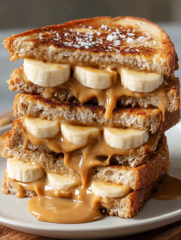 A grilled peanut butter banana sandwich.