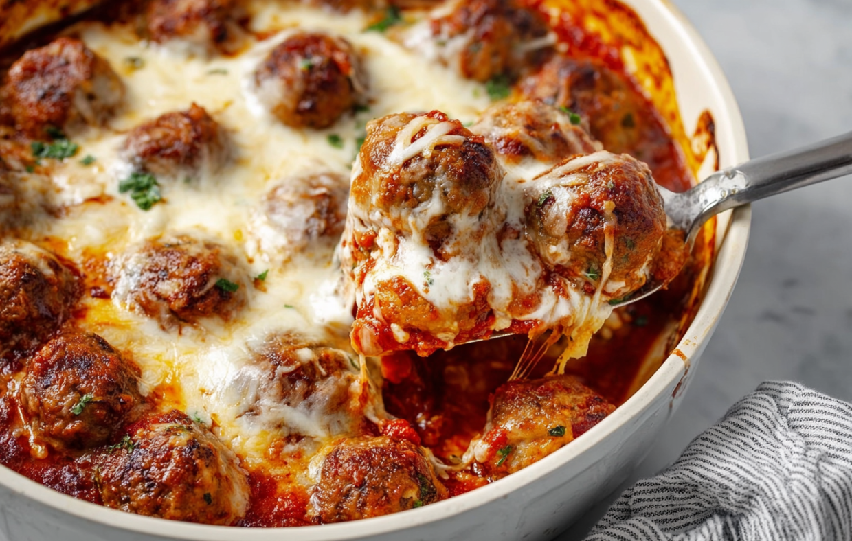 A bowl of sloppy joe meatball bake.