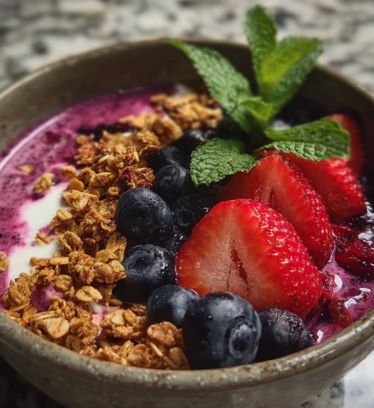 A bowl of berries and yogurt.