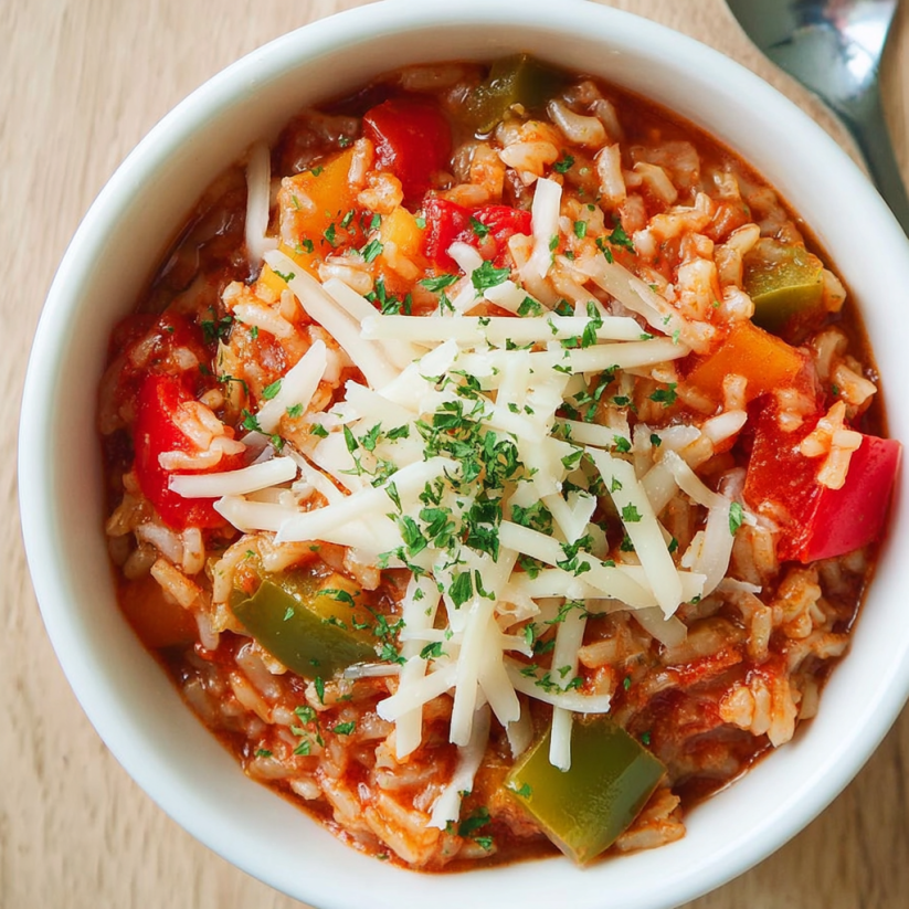 A bowl of stuffed pepper soup.