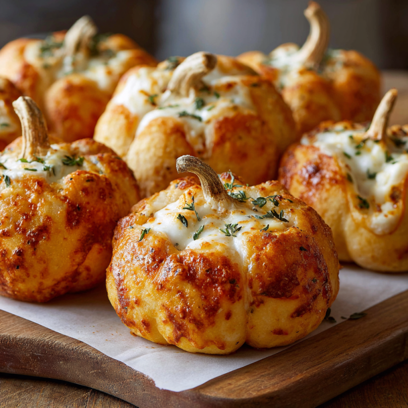 Pumpkin stuffed with cheese and herbs.
