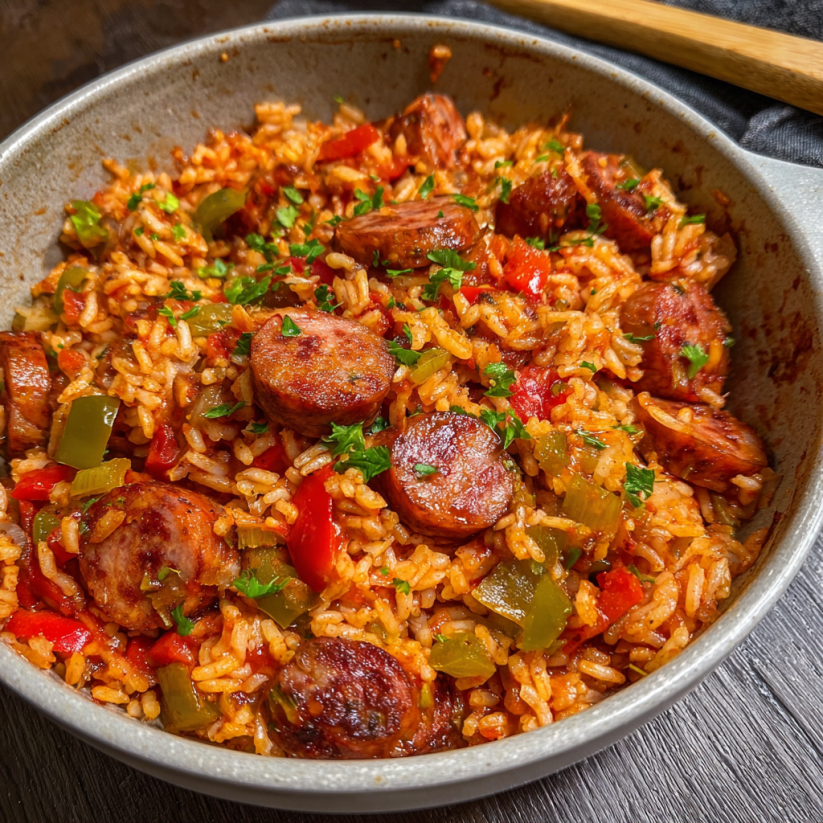 A bowl of Cajun Sausage and Rice.