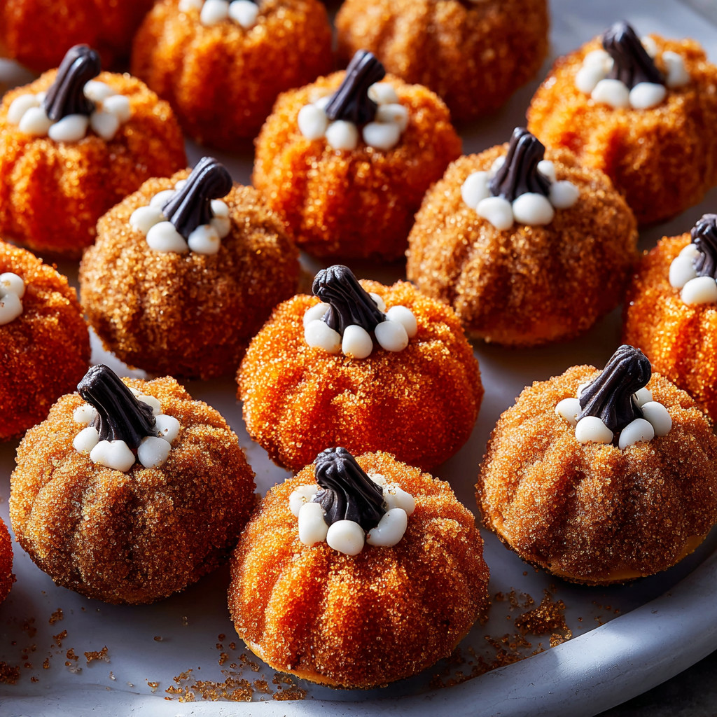 A plate of mini pumpkin cheesecake bites.