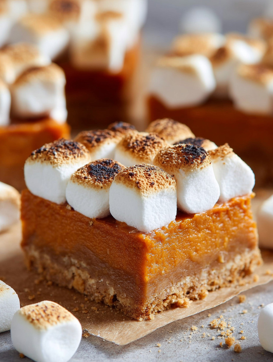 A slice of sweet potato pie bars.