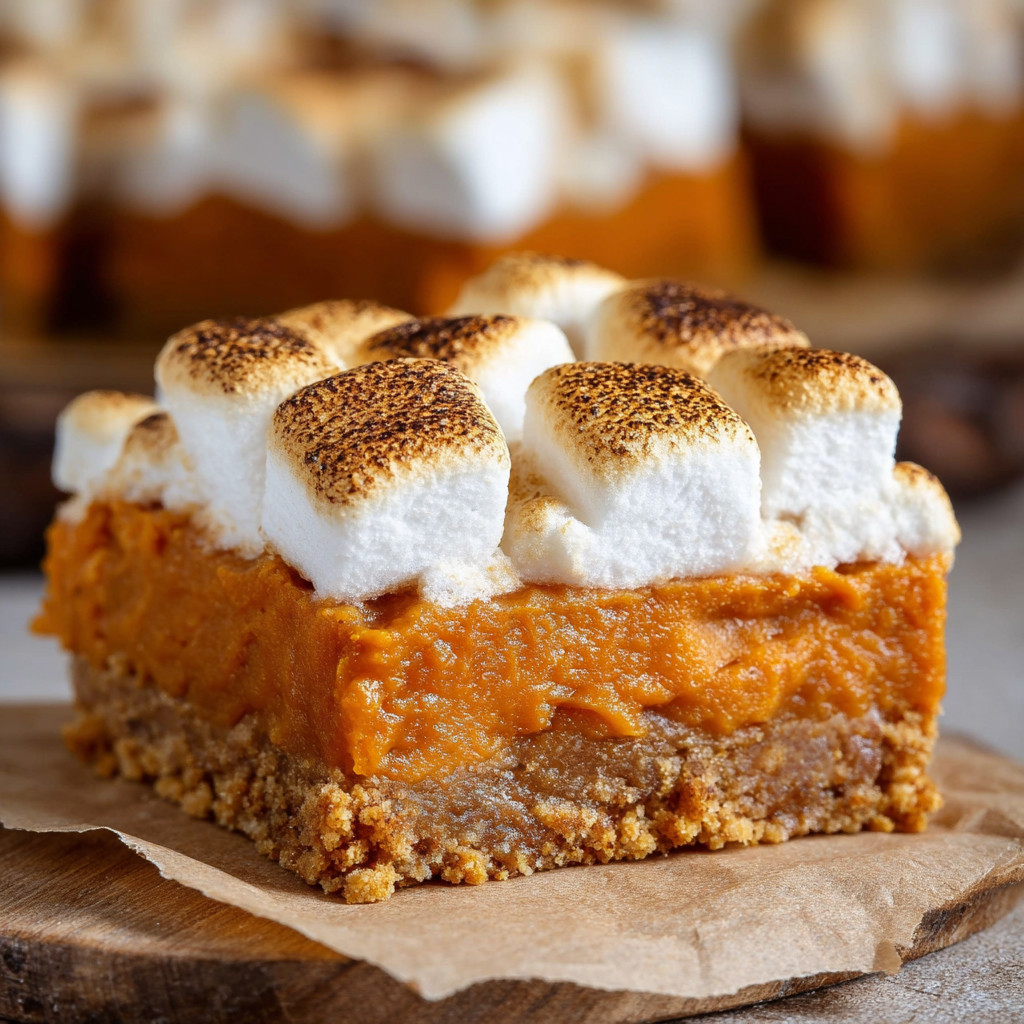 A slice of sweet potato pie bars.