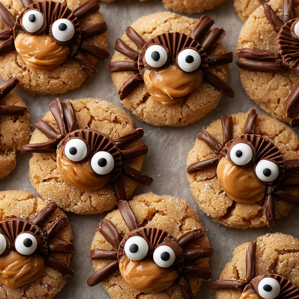 Spider cookies on a table.