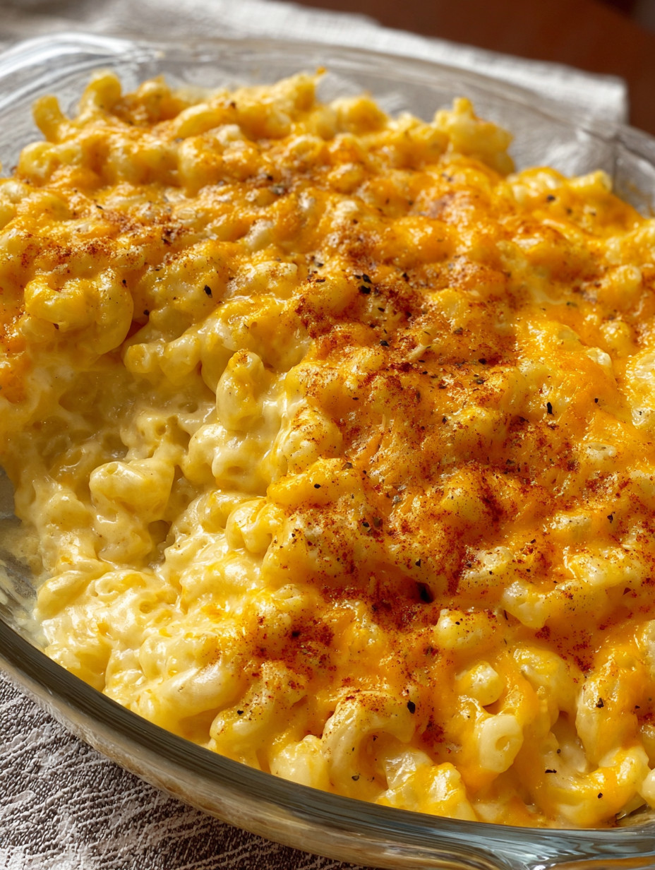 A bowl of macaroni and cheese with a spoon in it.