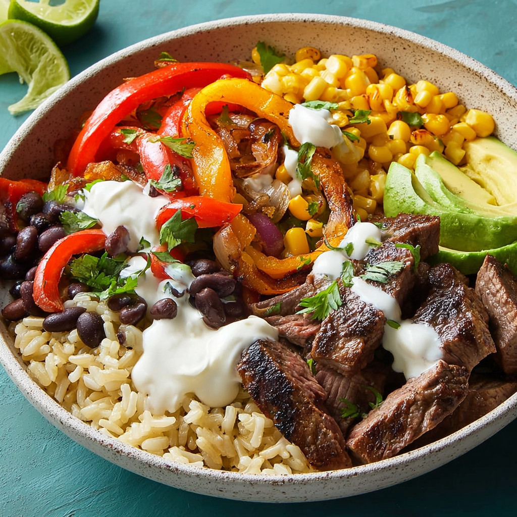 A bowl of food with meat, rice, and vegetables.