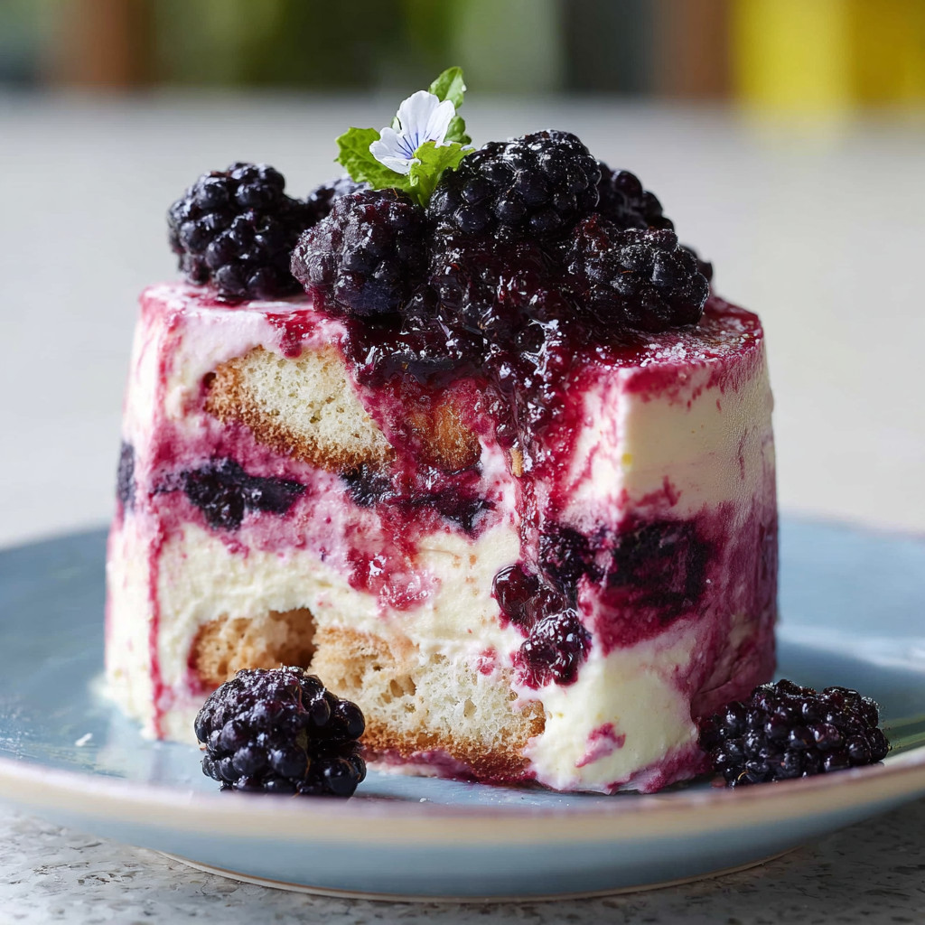 A slice of Bramble Blackberry Tiramisu.