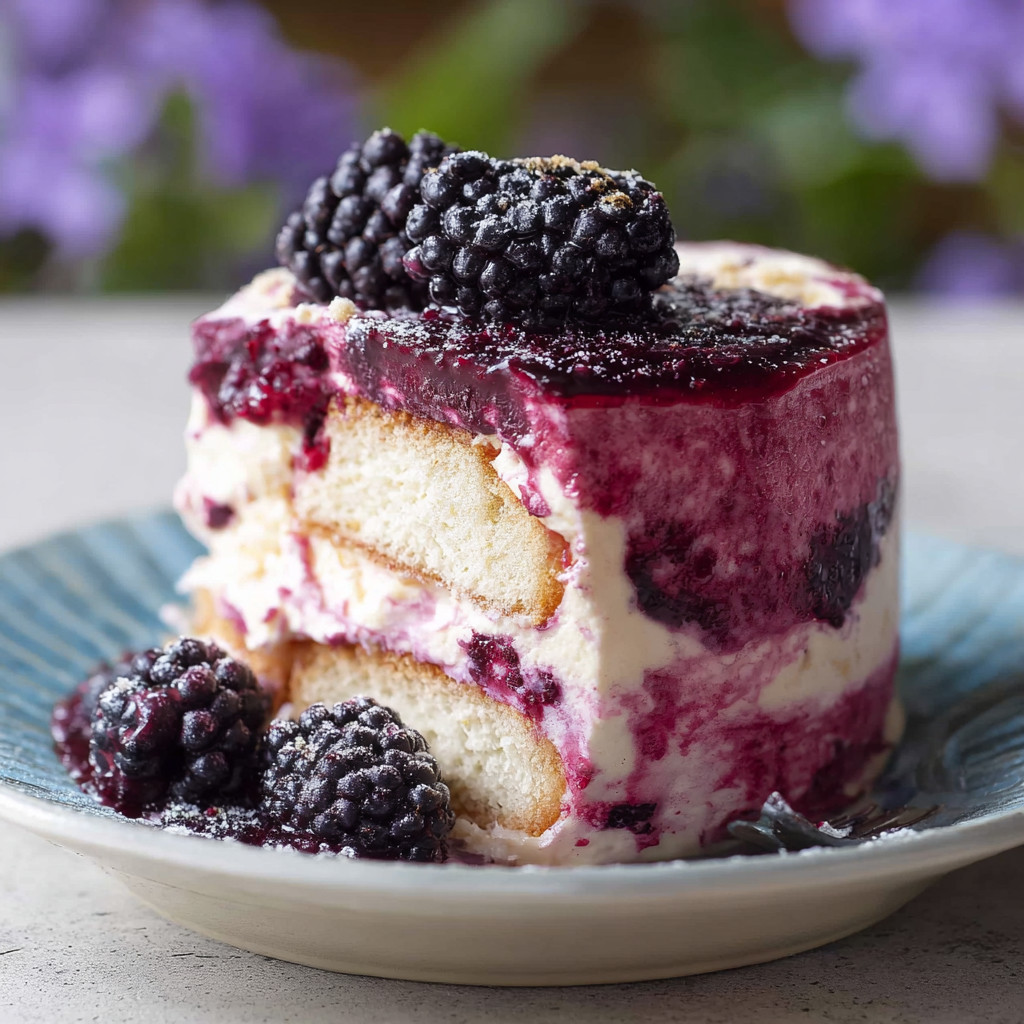 A slice of Bramble Blackberry Tiramisu.