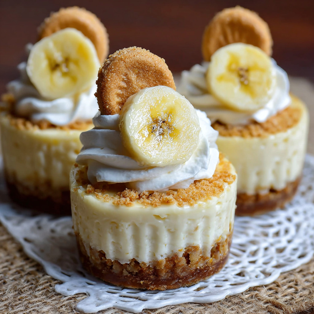 Two mini banana pudding cheesecakes with whipped cream.