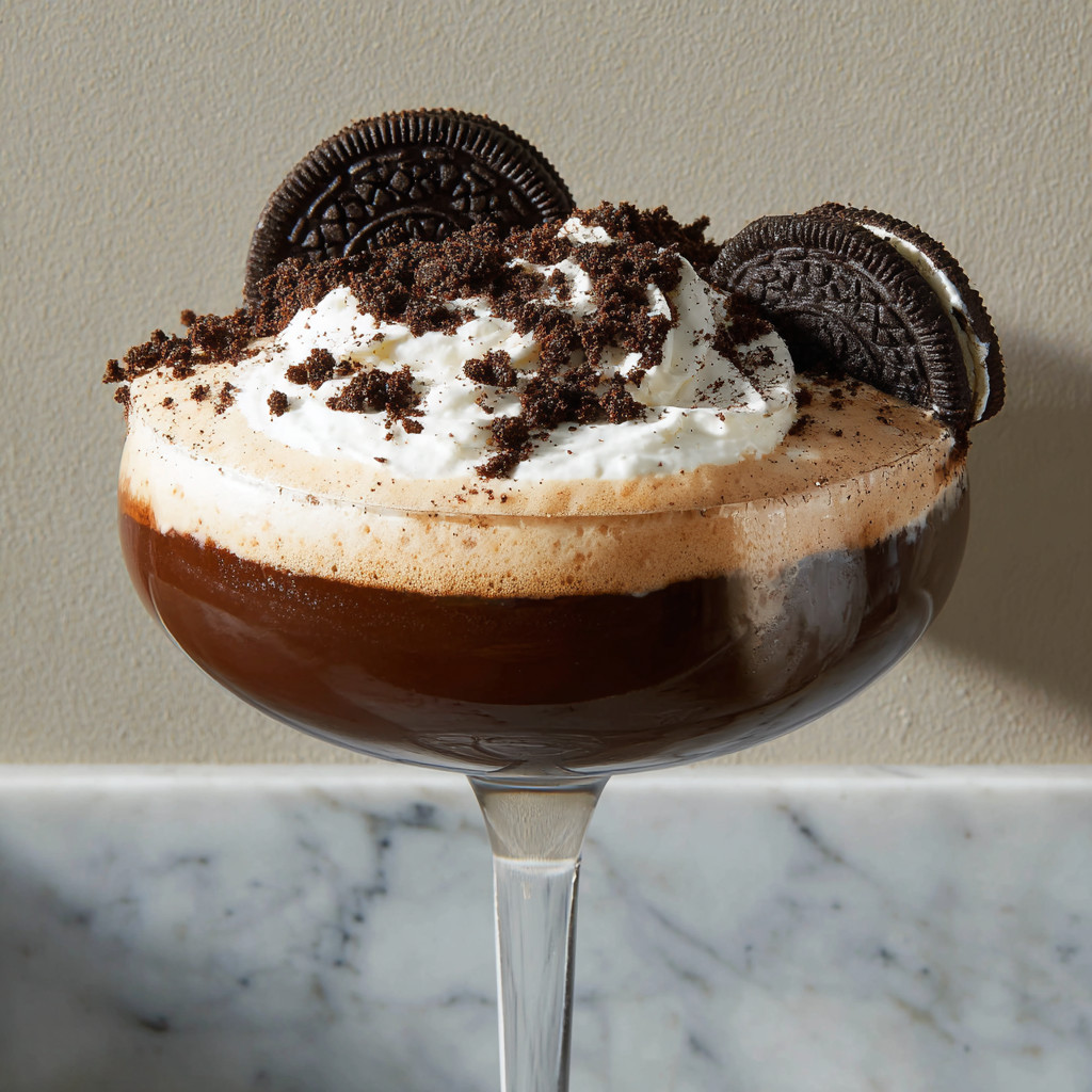 A glass of espresso mocha crunch mocktail.