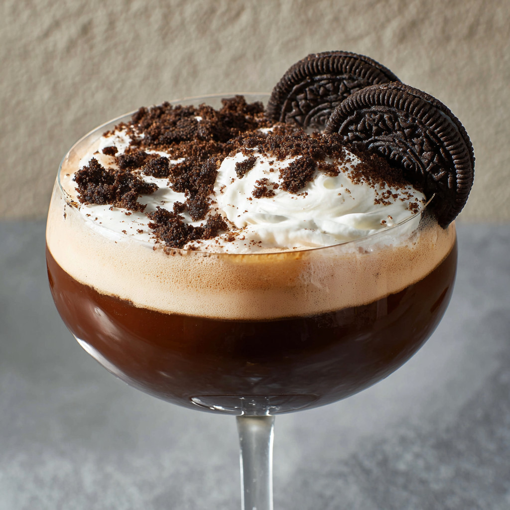 A glass of espresso mocha crunch mocktail.