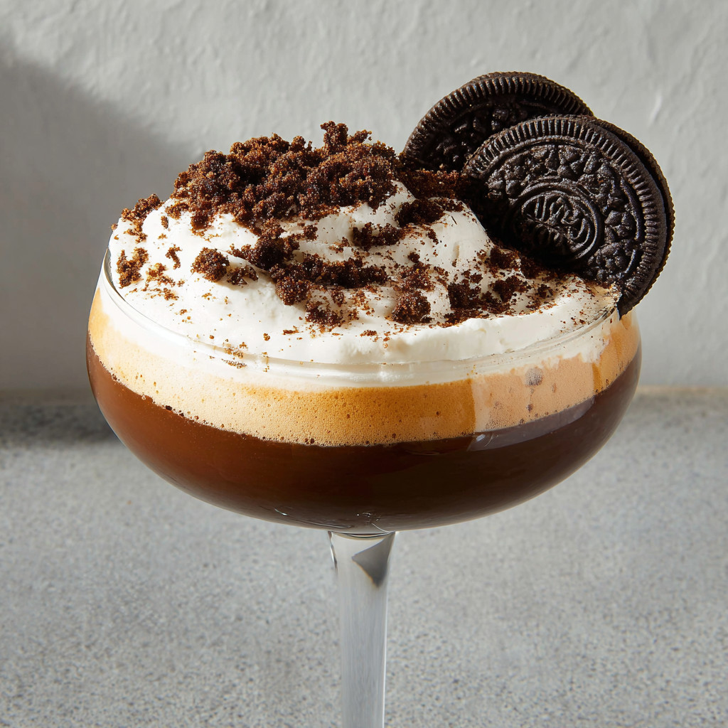 A glass of espresso mocha crunch mocktail.