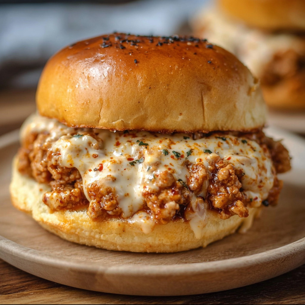 A sandwich with meat and cheese on a bun.