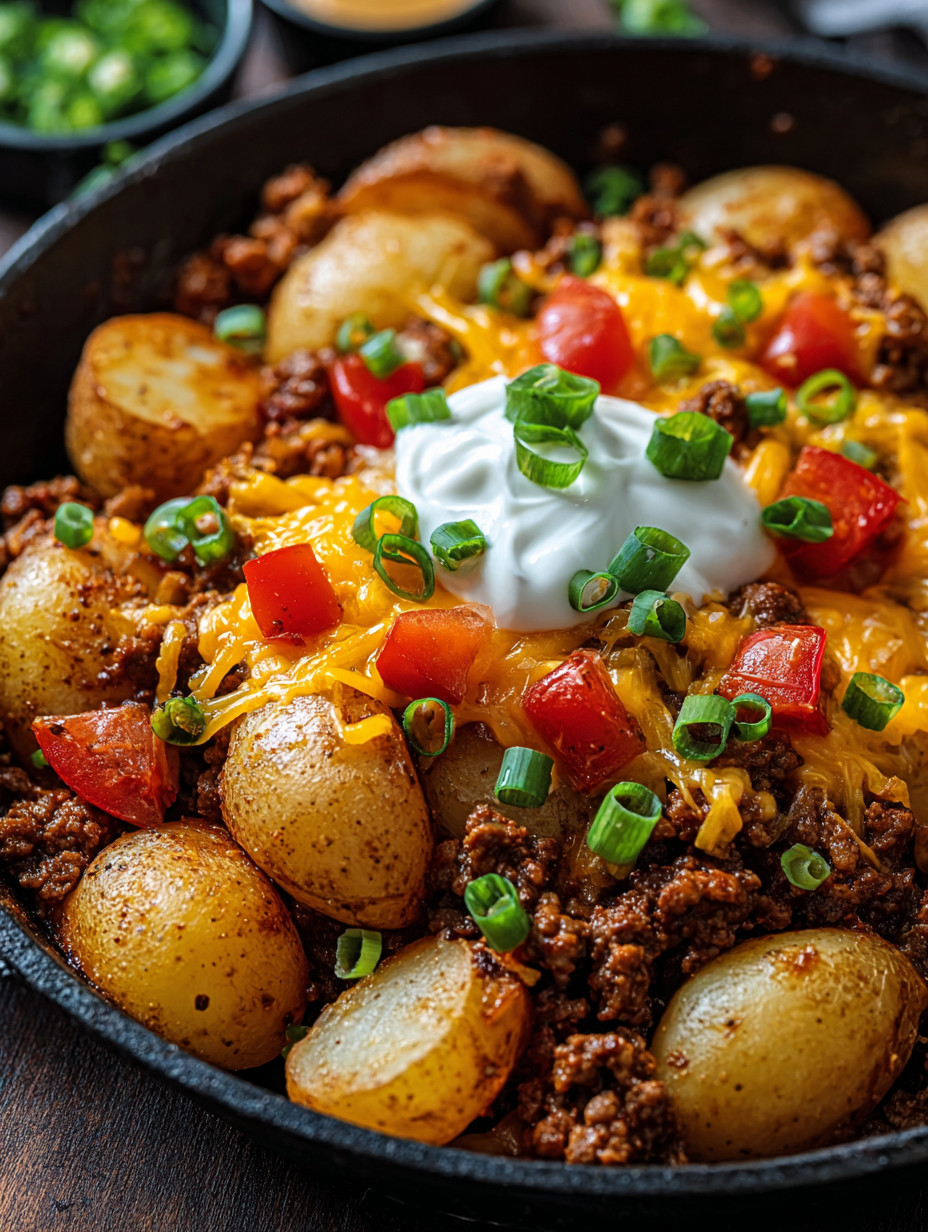 A delicious meal of potatoes and meat.