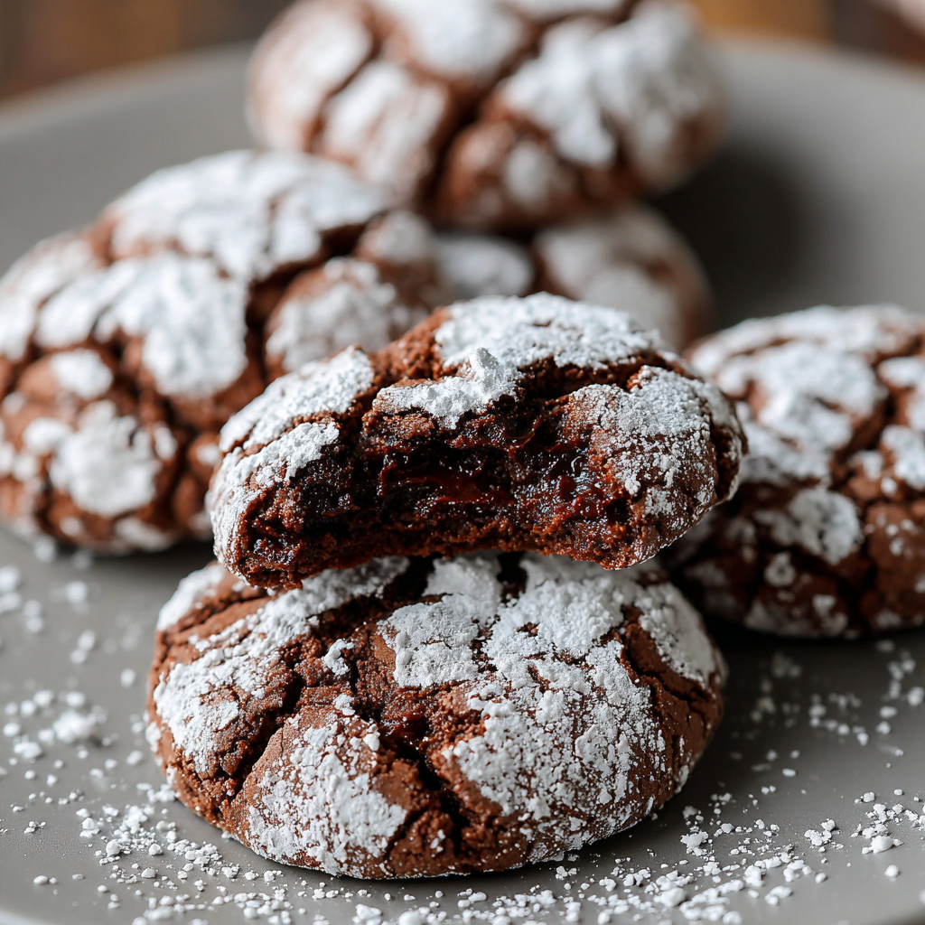 A plate of chocolate crinkle cookies.