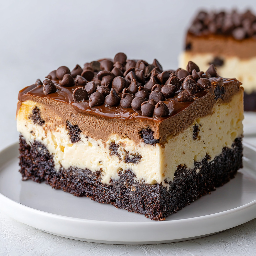 A slice of a brownie bottom cheesecake.