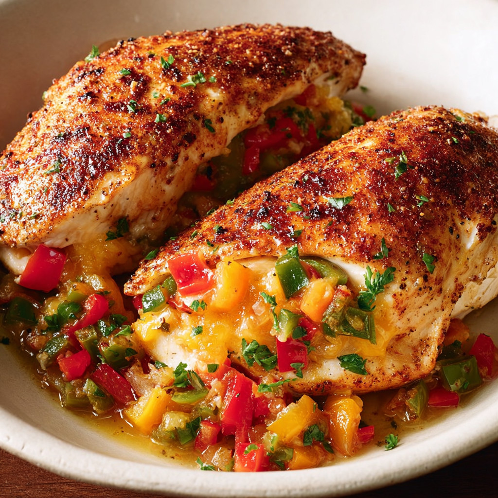 A plate of Cajun-stuffed chicken.