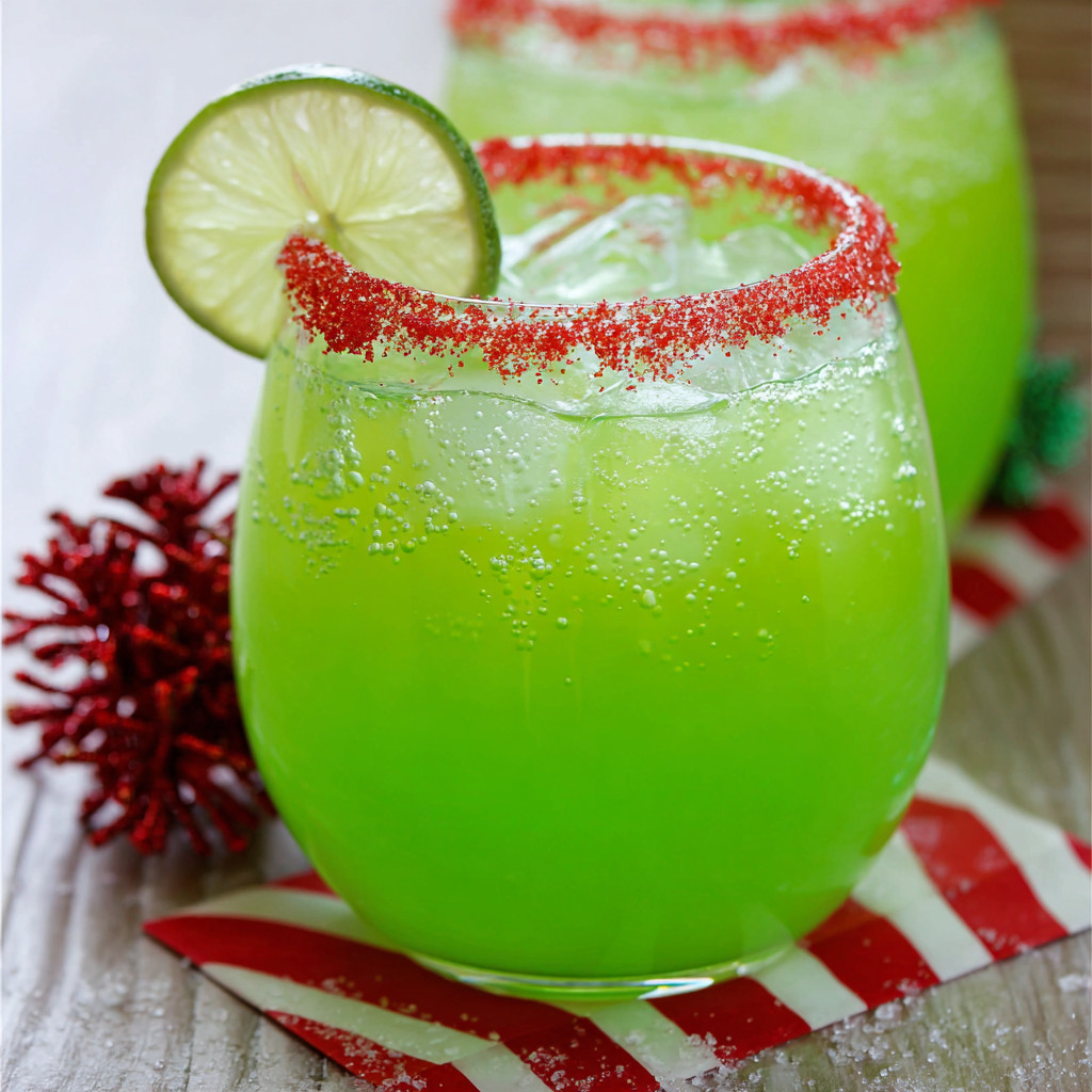A green drink with a slice of lime in it.