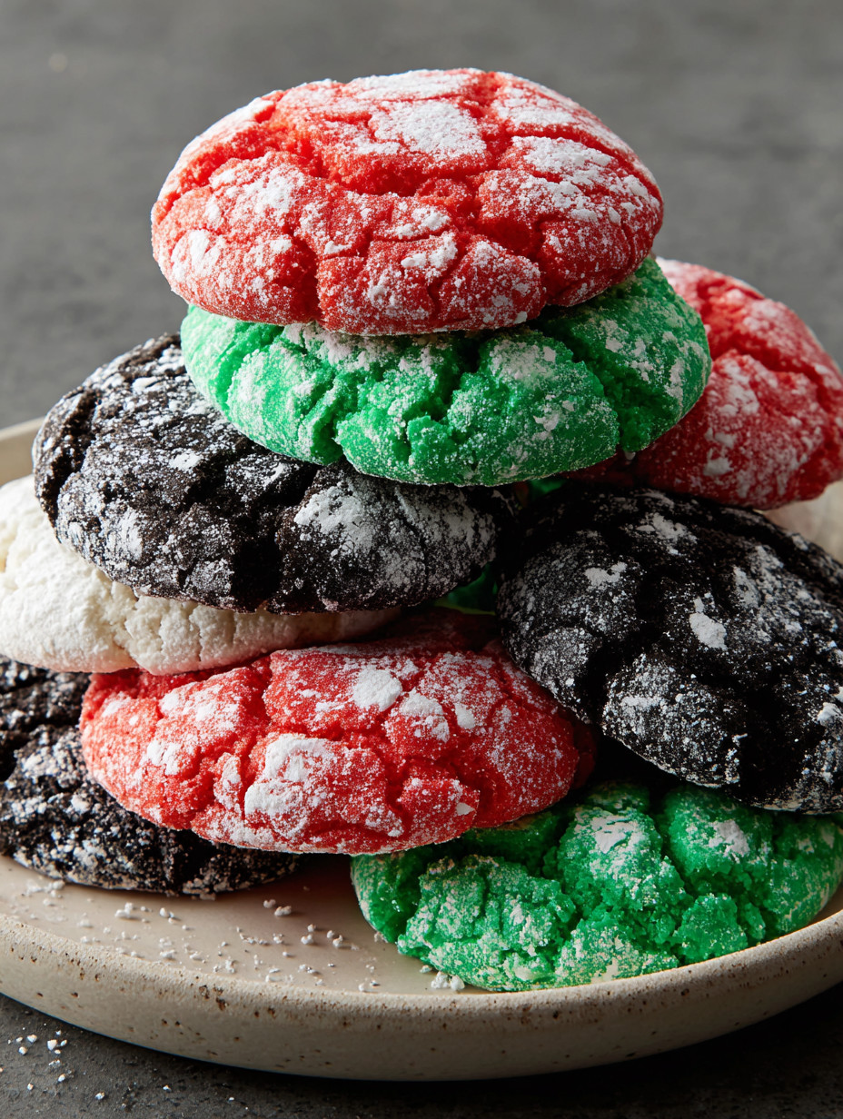 A stack of red, white and green cookies.