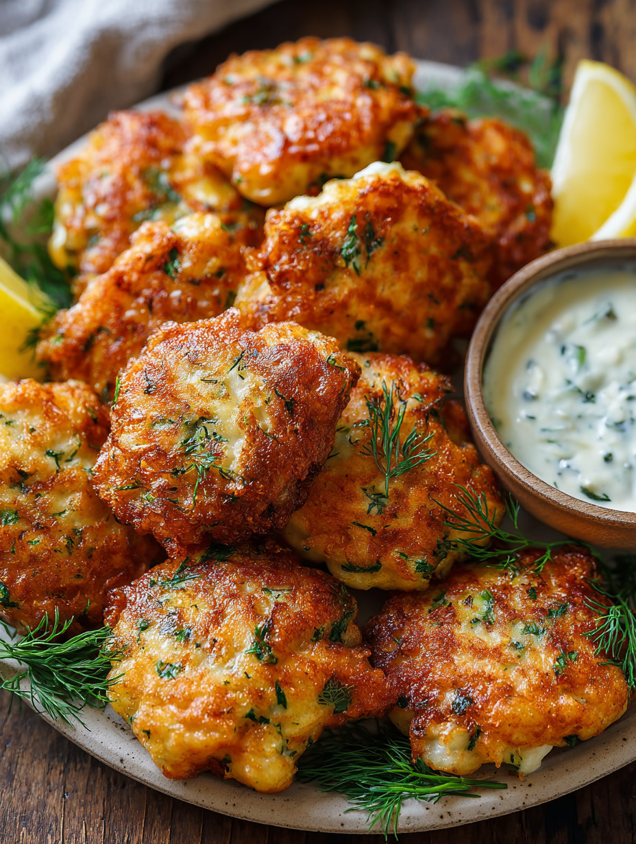 A bowl of dill pickle chicken fritters.