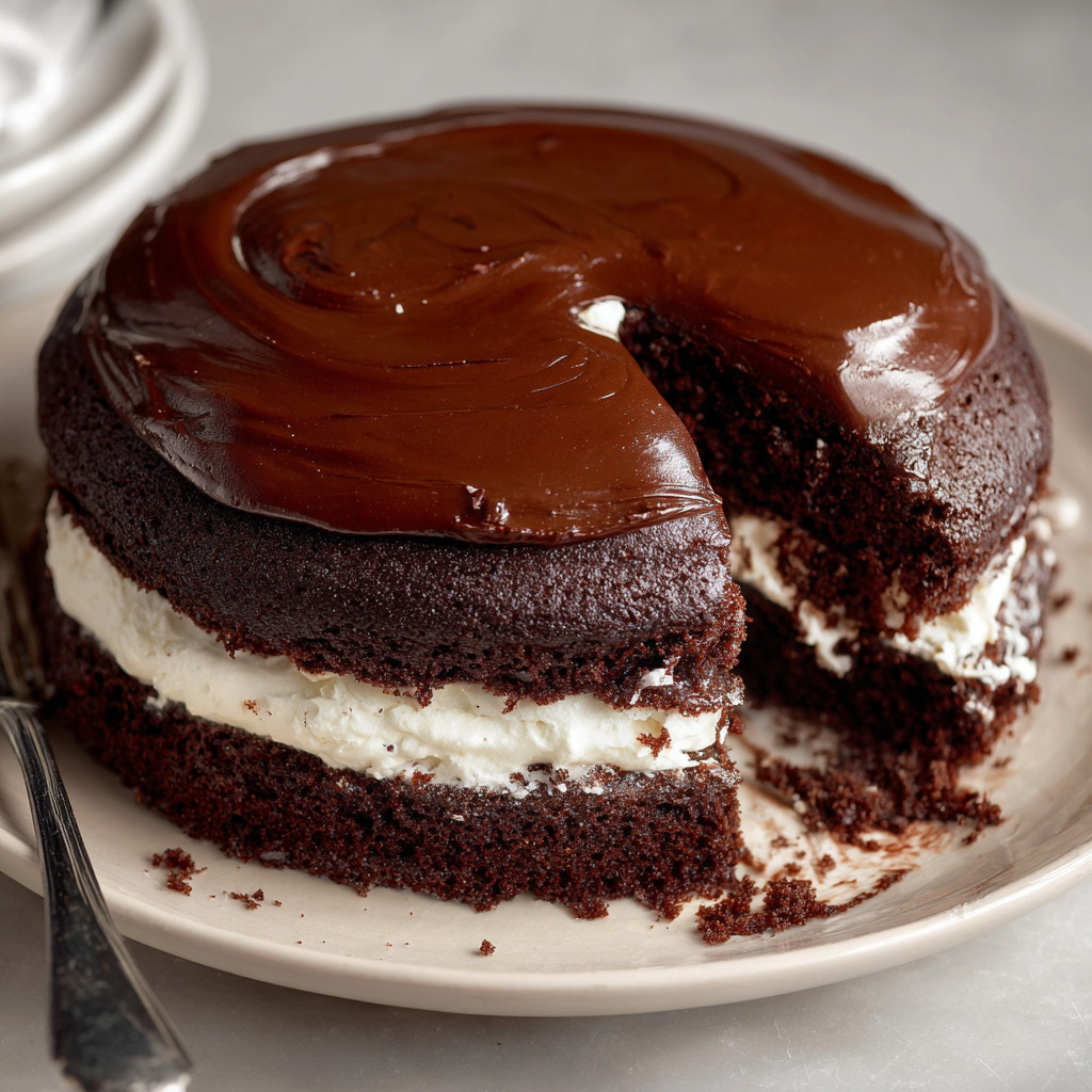 A slice of chocolate cake with white frosting.