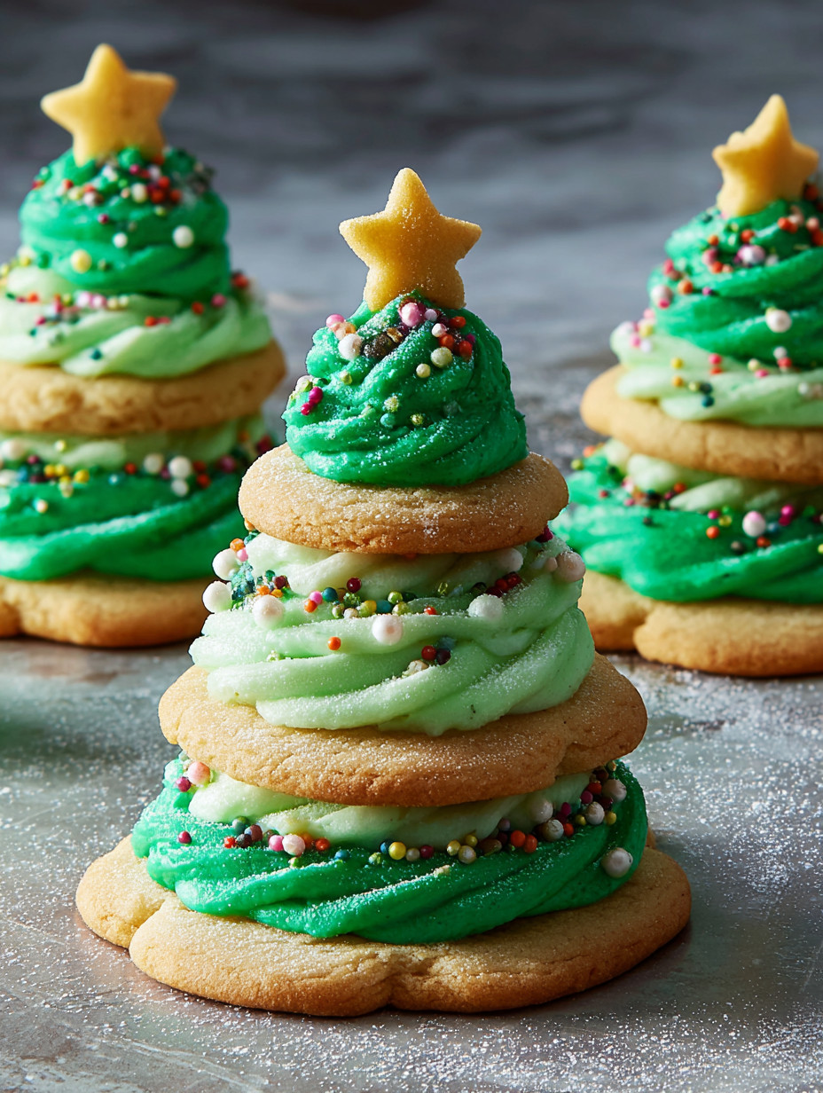 Green and white Christmas tree cookies.