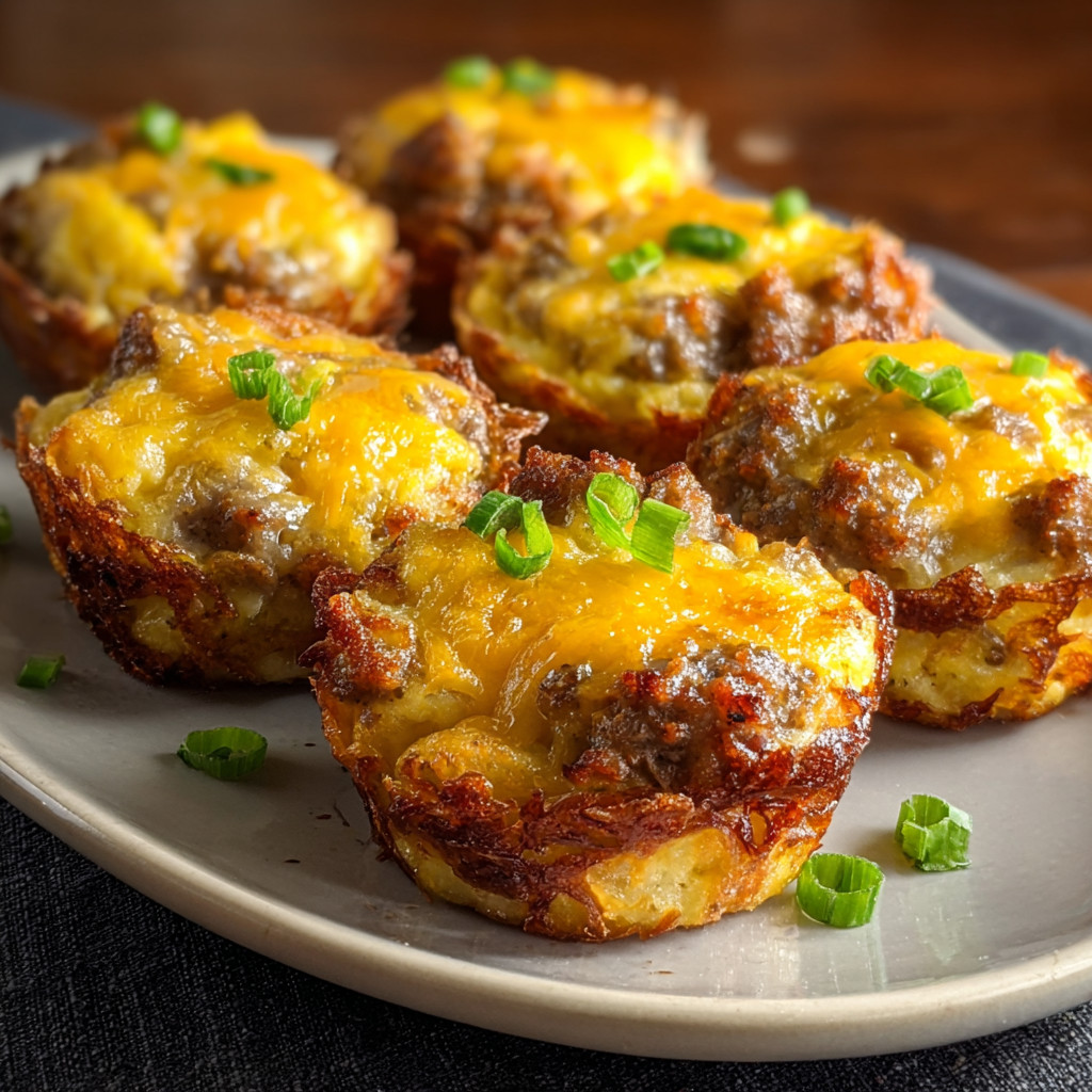 A plate of hash brown sausage bites.