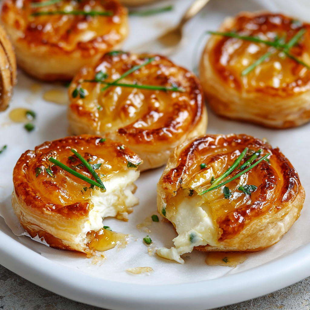 Upside-down brie bites on a plate.