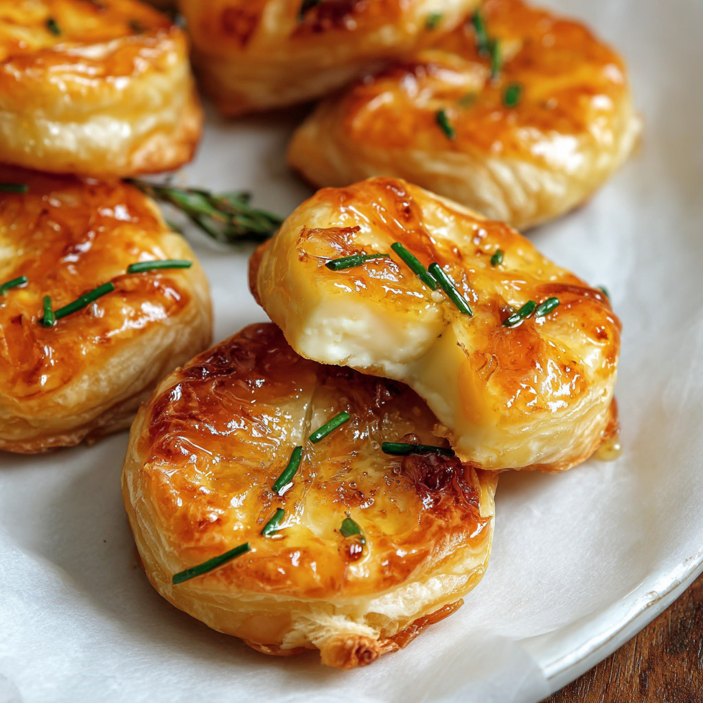 Upside-down brie bites on a plate.