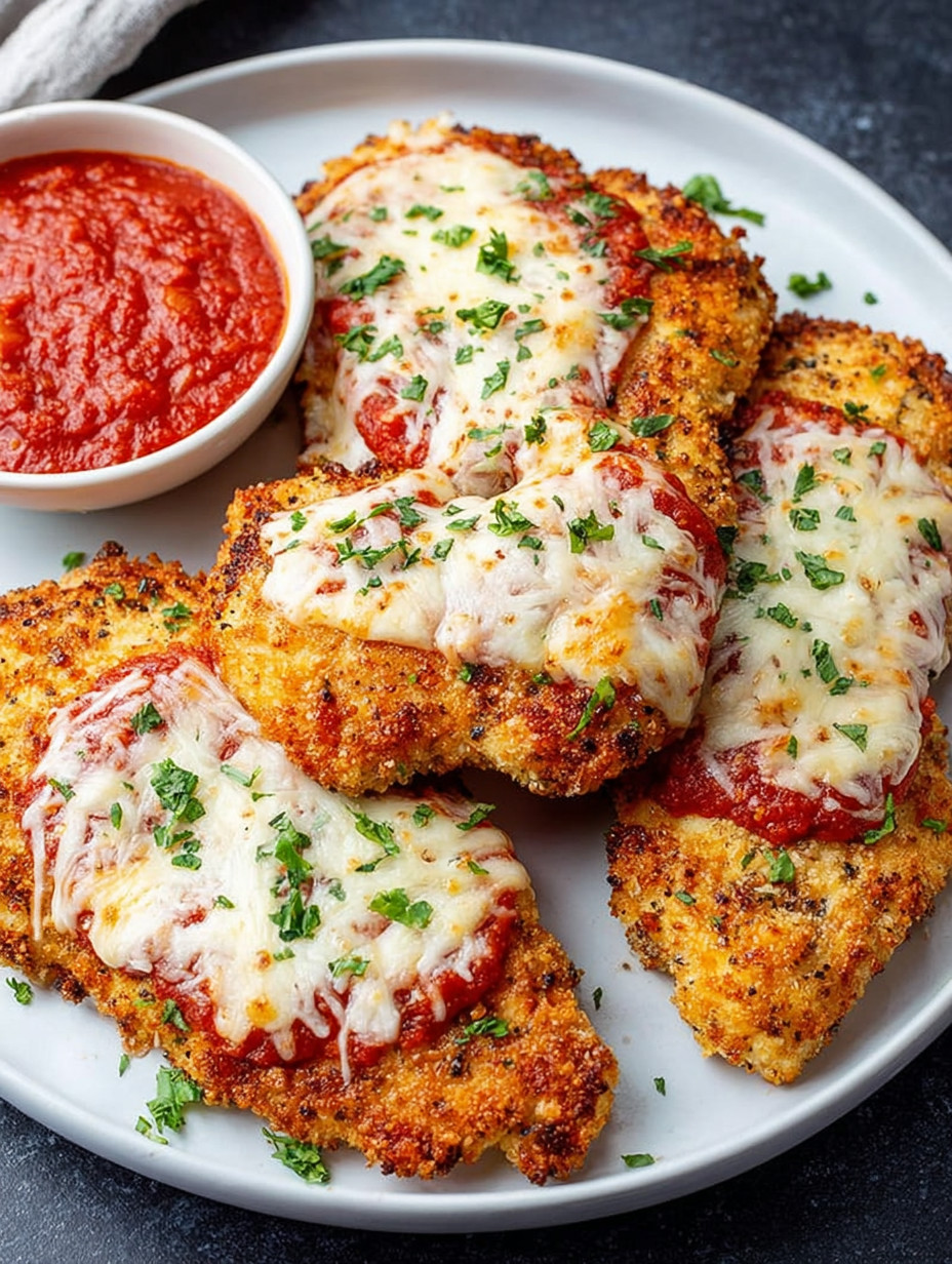 A plate of air fryer chicken parmesan.