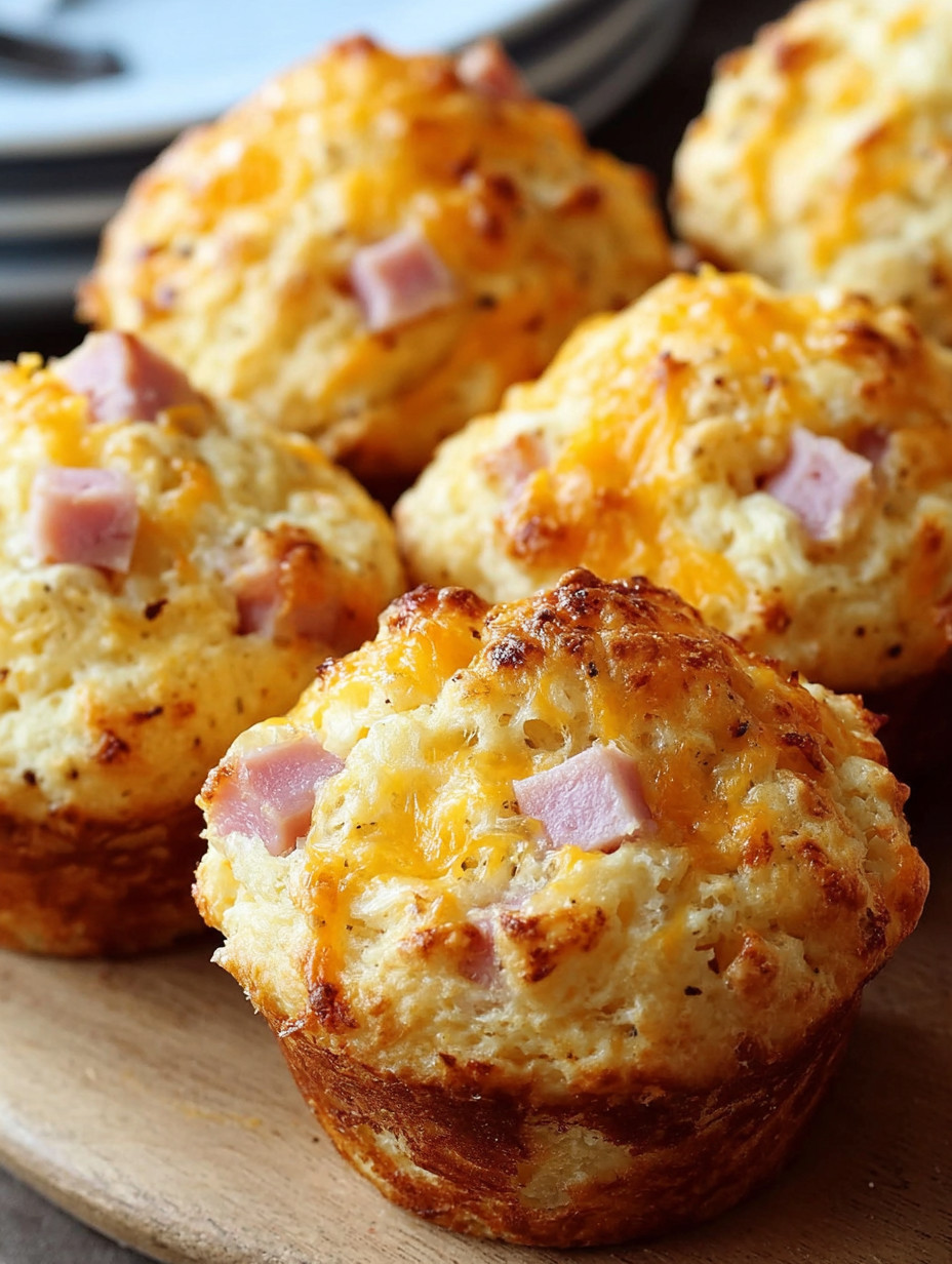 A plate of ham and cheese fluffy muffins.