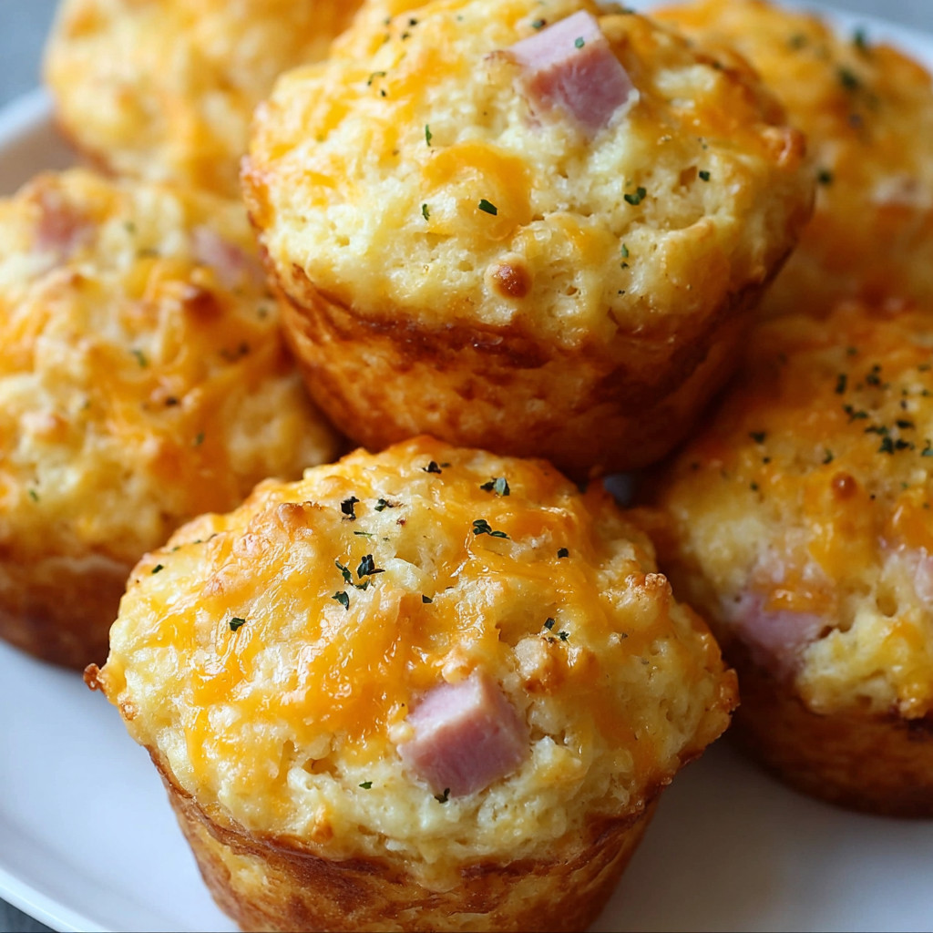 A plate of ham and cheese fluffy muffins.
