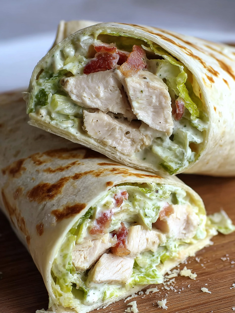 A wrap with chicken and lettuce.