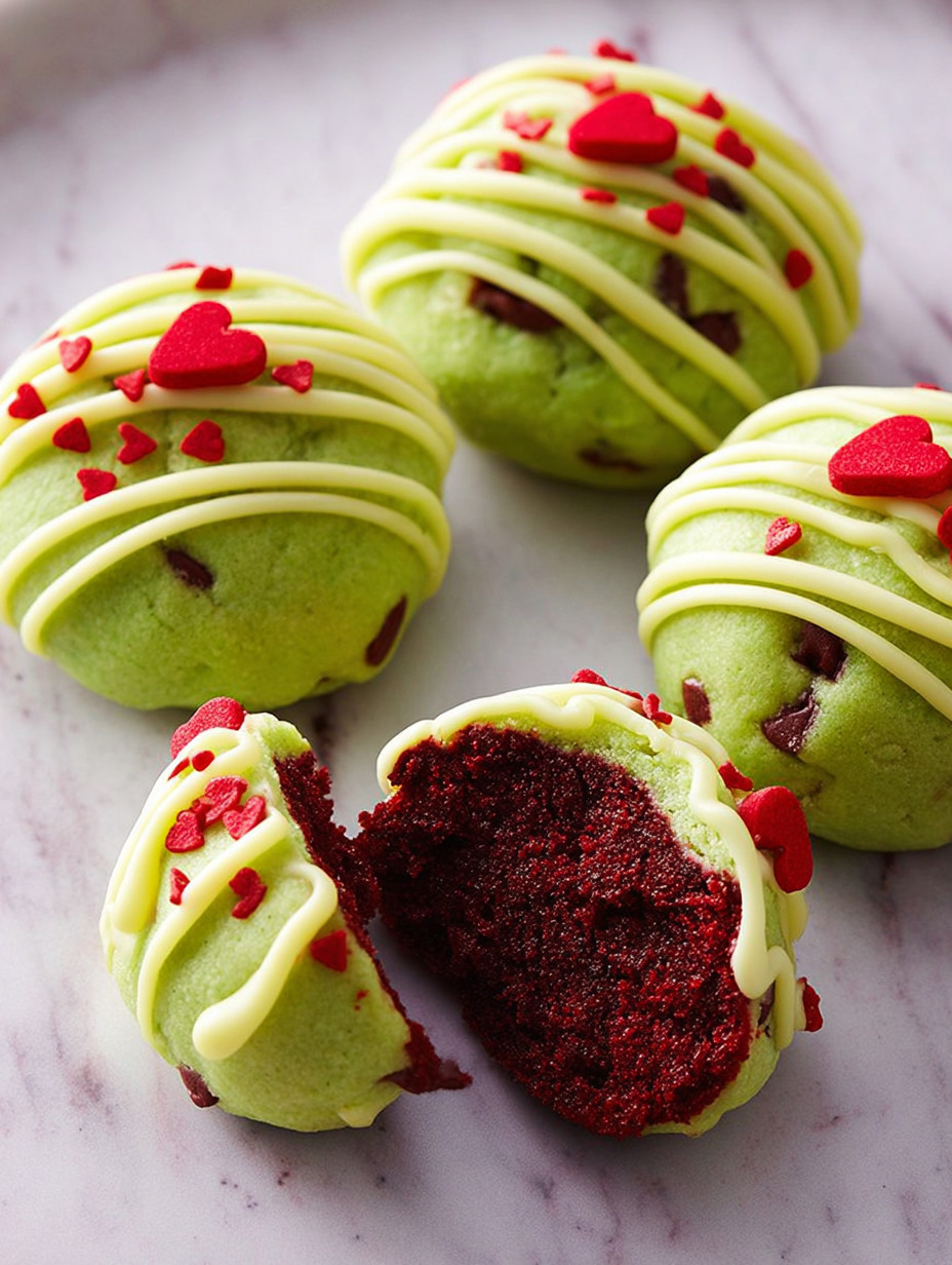 A red velvet cake with white frosting and red hearts.