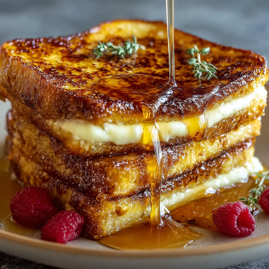 French toast with a drizzle of caramel sauce.