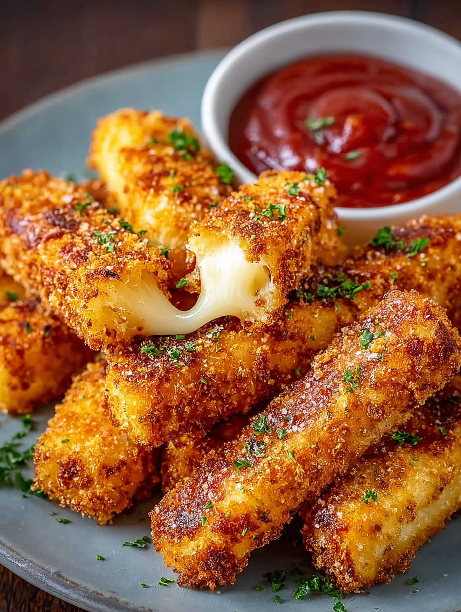 Crispy potato cheese sticks with ketchup.