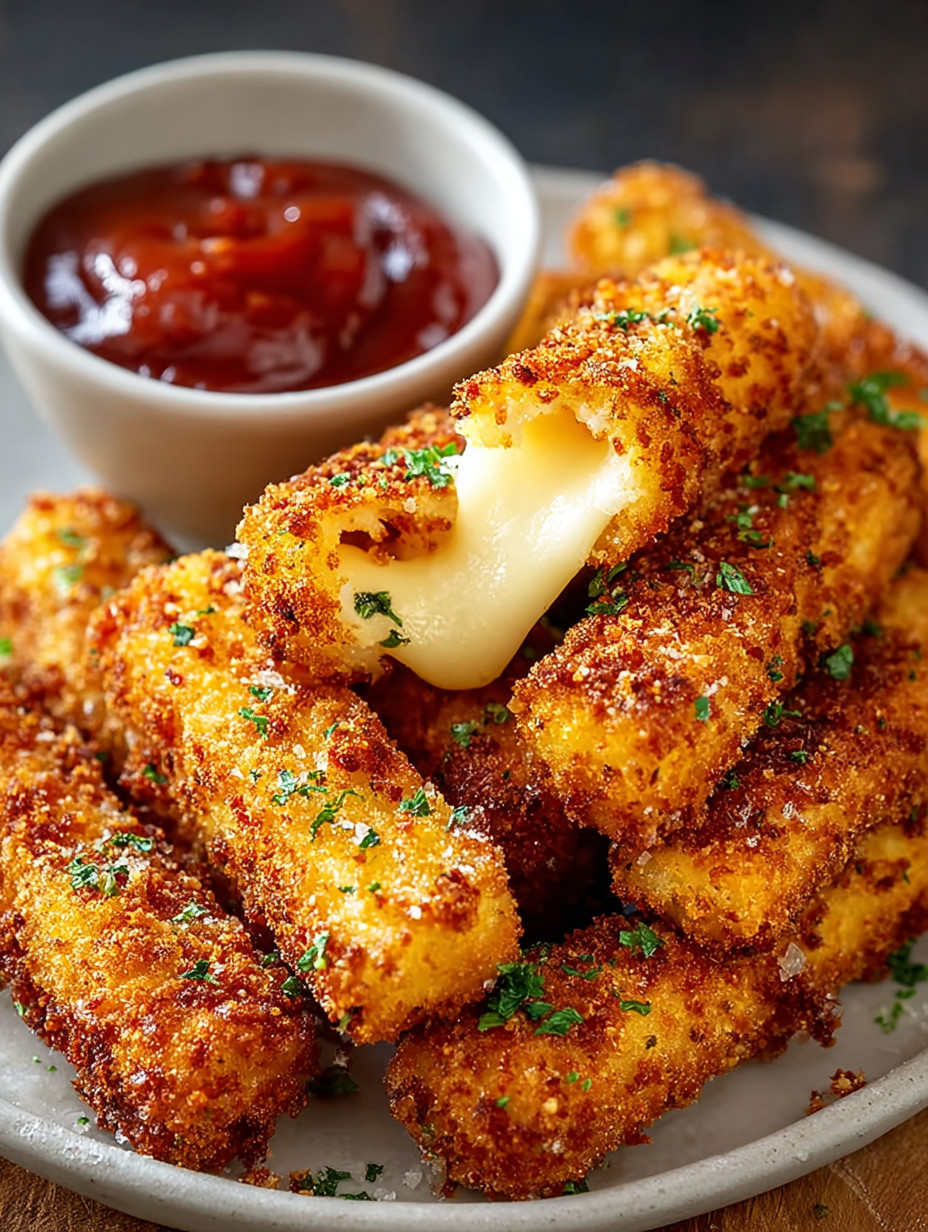 A plate of crispy potato cheese sticks.