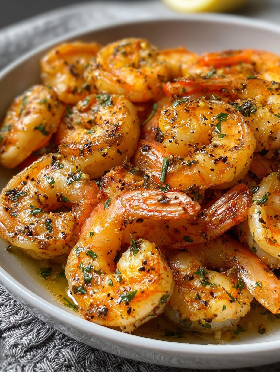 A bowl of shrimp with garlic and butter.