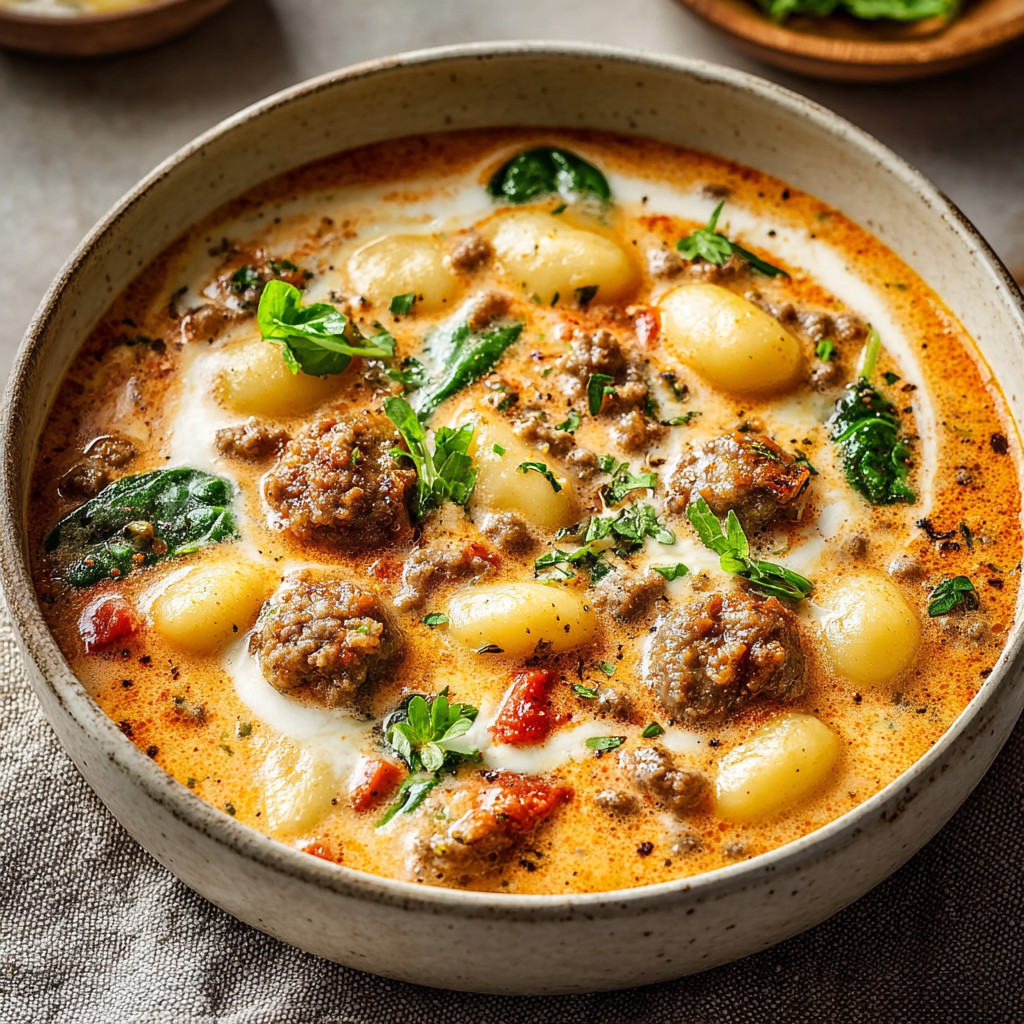 A bowl of soup with meatballs and greens.