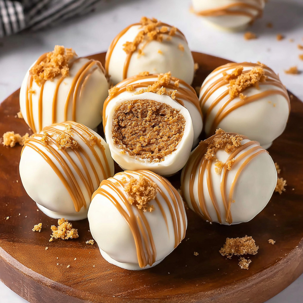 A plate of No-Bake Biscoff Cookie Truffles.