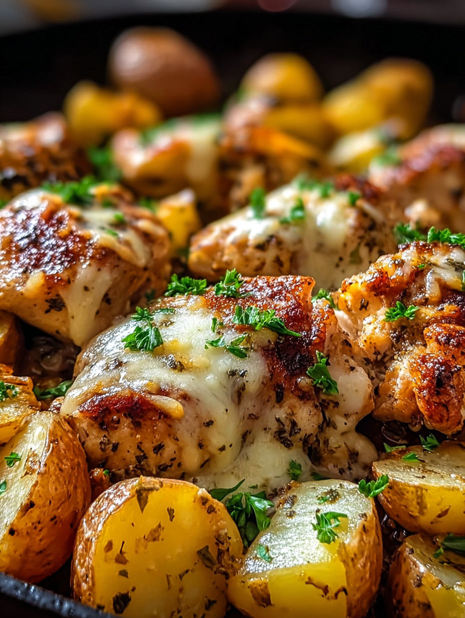 A plate of garlic Parmesan chicken potatoes.