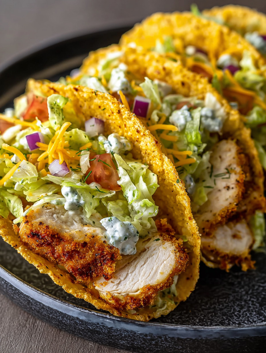 A plate of chicken tacos with lettuce and cheese.