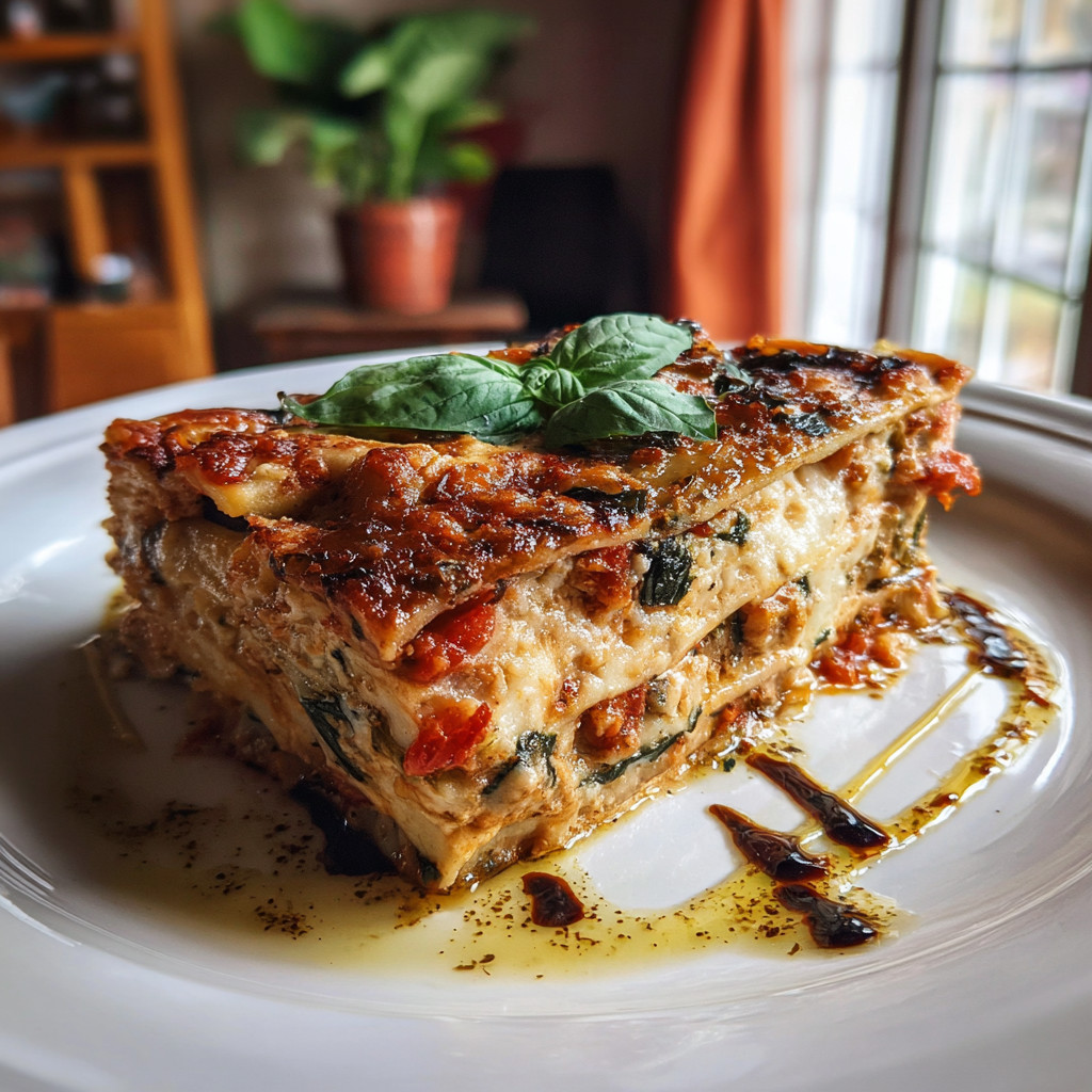 A layered vegetable lasagna with creamy ricotta.