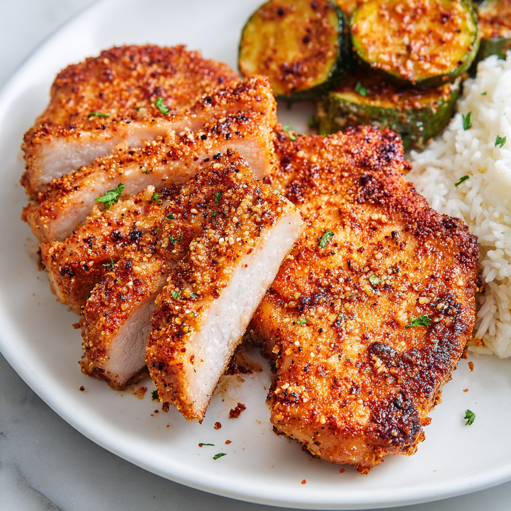 A plate of pork chops with rice.