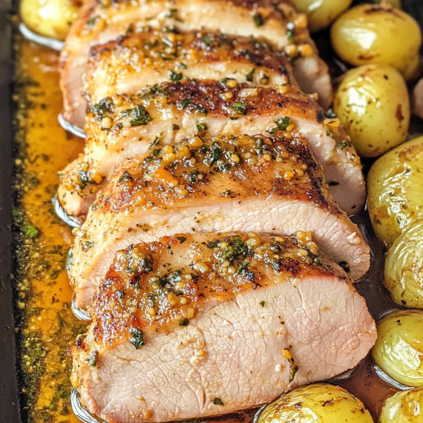 A piece of honey mustard pork tenderloin.