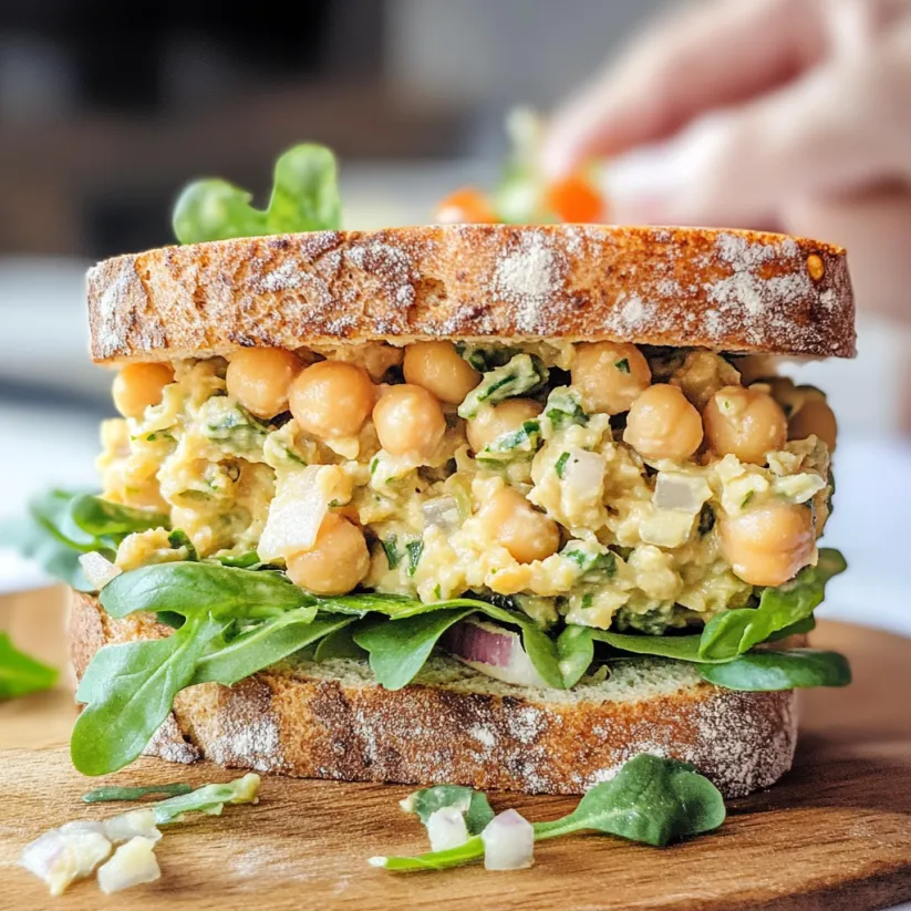 A sandwich made with chickpea salad.