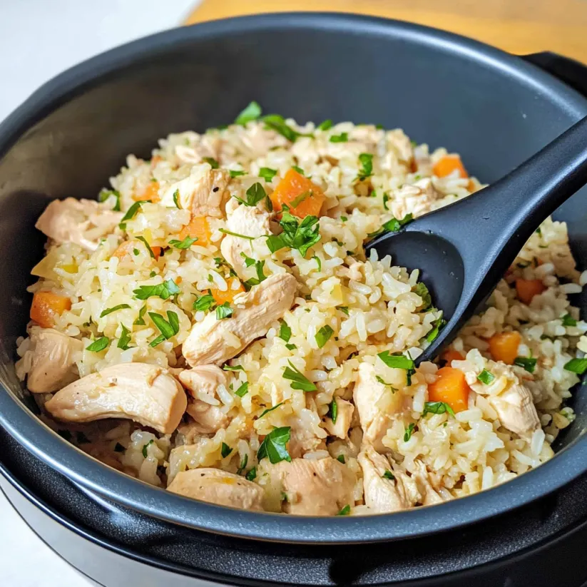 A bowl of rice and chicken.