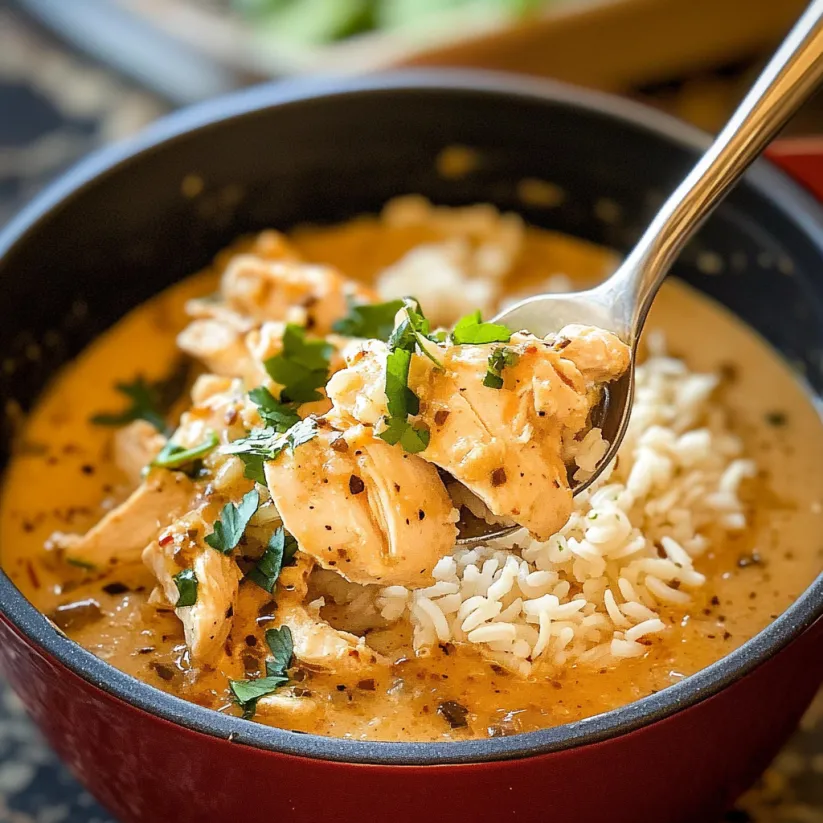 A bowl of soup with chicken and rice.